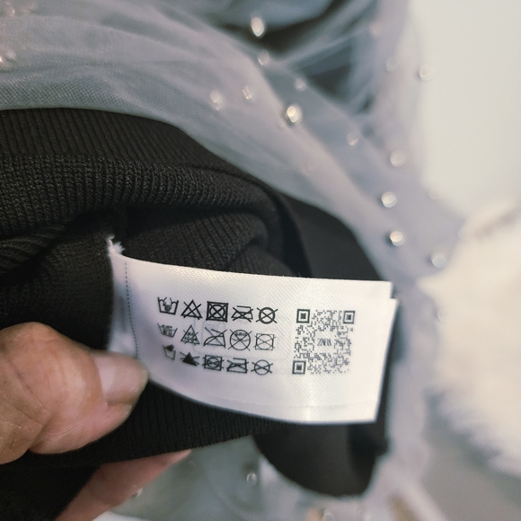 ZARA STRAPPLES TULLE/PEARLS GREY MIDI DRESS WOMENS SIZE LARGE - Picture 13 of 16